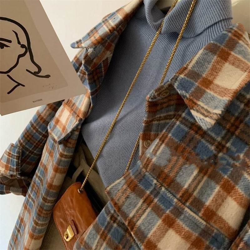 ドロップショルダーチェックシャツコート チェック長袖シャツジャケット トップス ブラウス