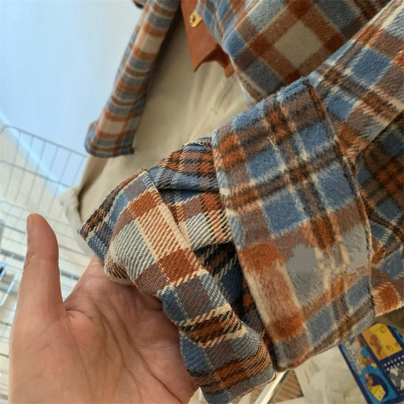 ドロップショルダーチェックシャツコート チェック長袖シャツジャケット トップス ブラウス