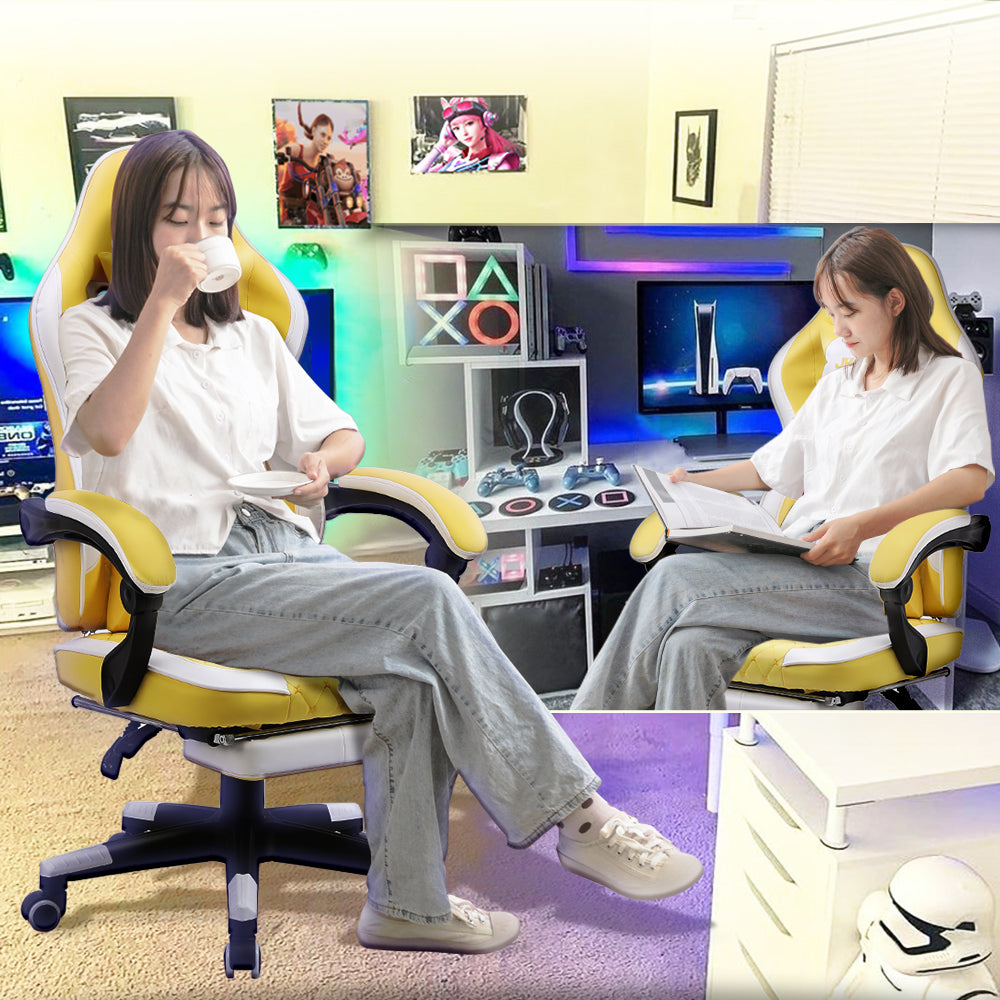 \ 特価中/ゲーミングチェア ファブリック ゲームチェア デスクチェア パソコンチェア オフィスチェア オットマン付き オフィスチェア 腰痛対策 SWOLOL テレワーク  かわいい おしゃれ 在宅勤務 人間工学 「一年保証」 白 黒