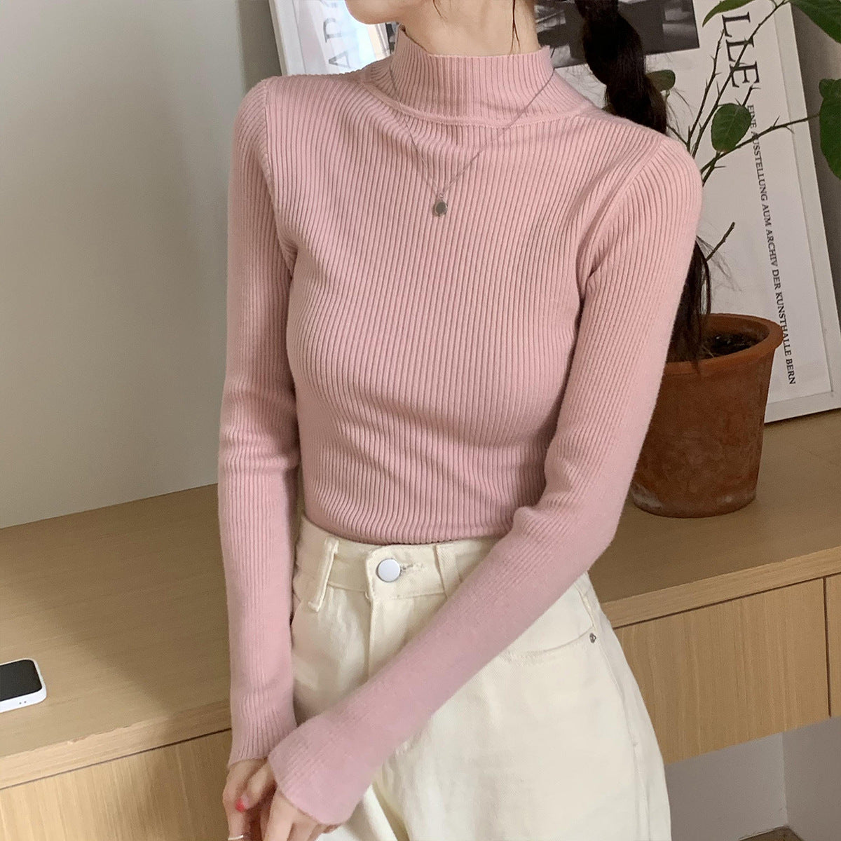 ニット インナー リブニット 個性的 タートルネック ハイネック 軽量 トップス レディース 洗える