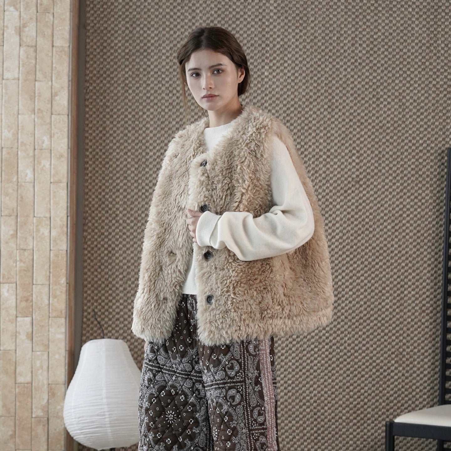 ベスト レディース 秋冬 フェイクファー 超柔らか モコモコ 単ボタン