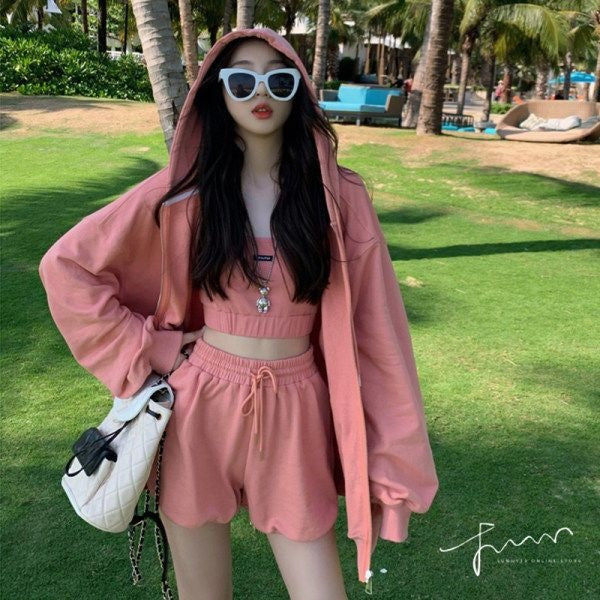 スポーツウェア レディース セットアップ 3点セット ジムウェア 夏 パーカー