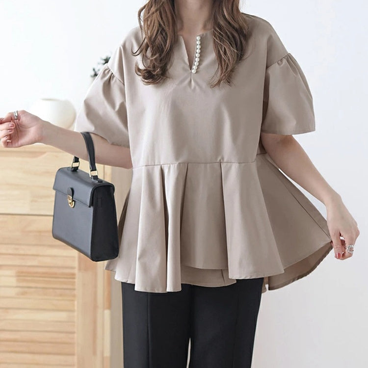 パフスリーブ ブラウス バルーンスリーブ シャツ 半袖 ストライプシャツ トップス