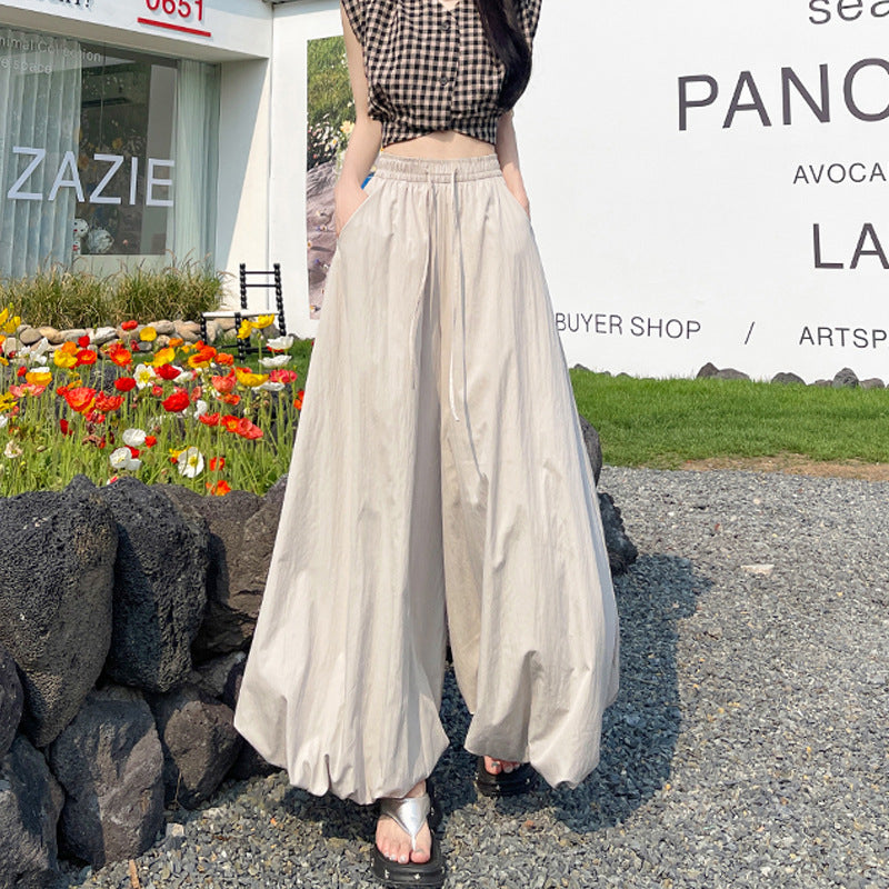 ワイドパンツ パンツ レディース 花びら ガウチョ ゆったり 着痩せ 薄手 高腰 ウエストゴム