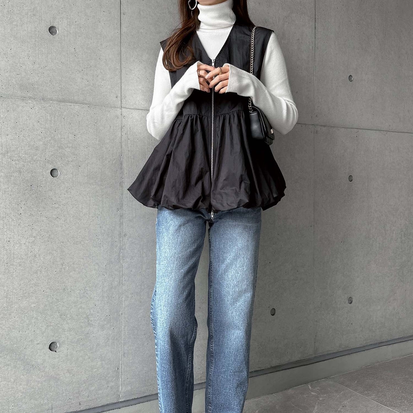 ノースリーブ ベスト レディース ラウンドネック トップス ジッパー デザイン フリル