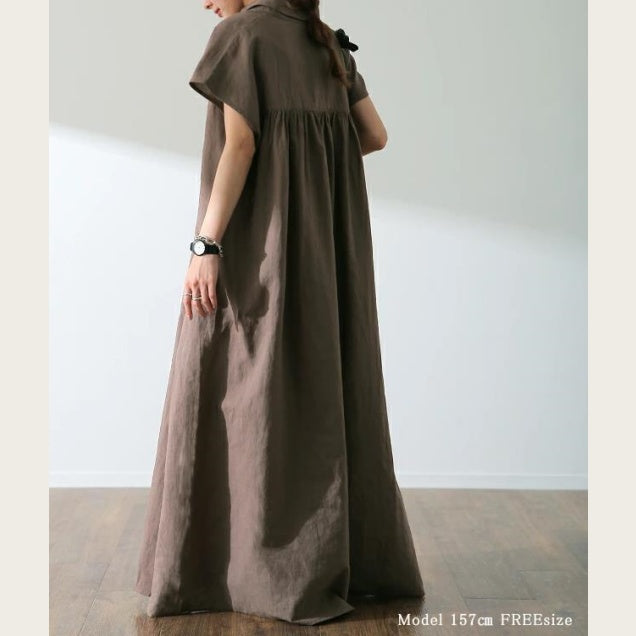 綿麻プルオーバーシャツワンピース レディース 半袖シャツ ゆったり トップス 夏服