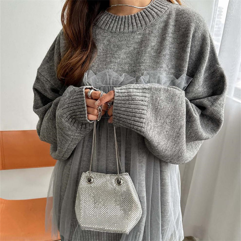 ペプラムプルオーバー ドッキングセーター レース切り替え トップス ペプラム 長袖 フリル