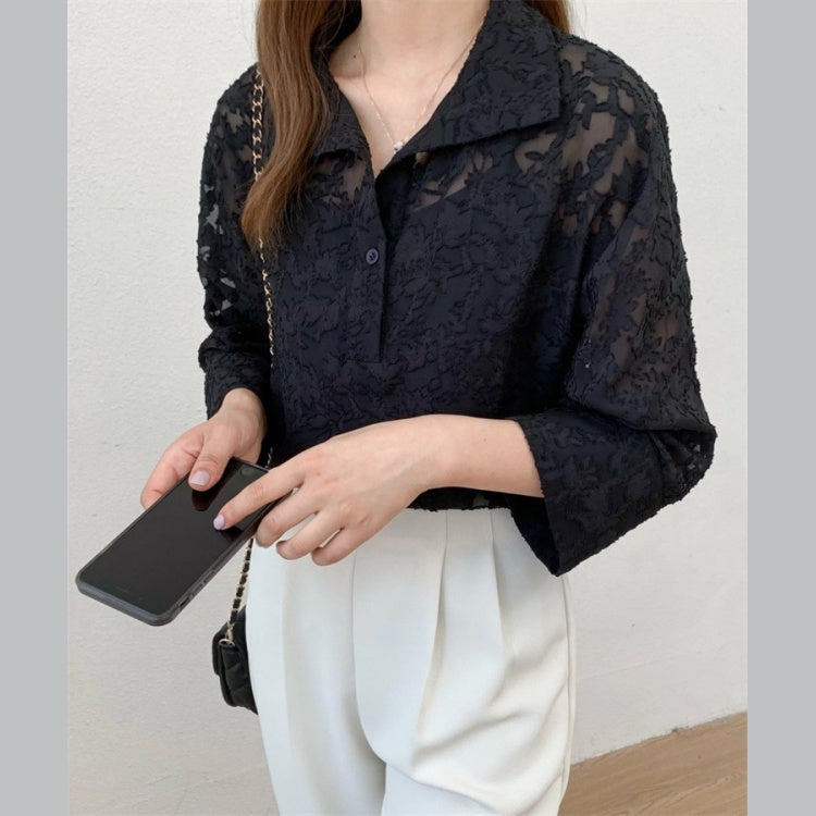 シャツ ブラウス レディース トップス 半袖 レース 透かし 柄 花柄 韓国風