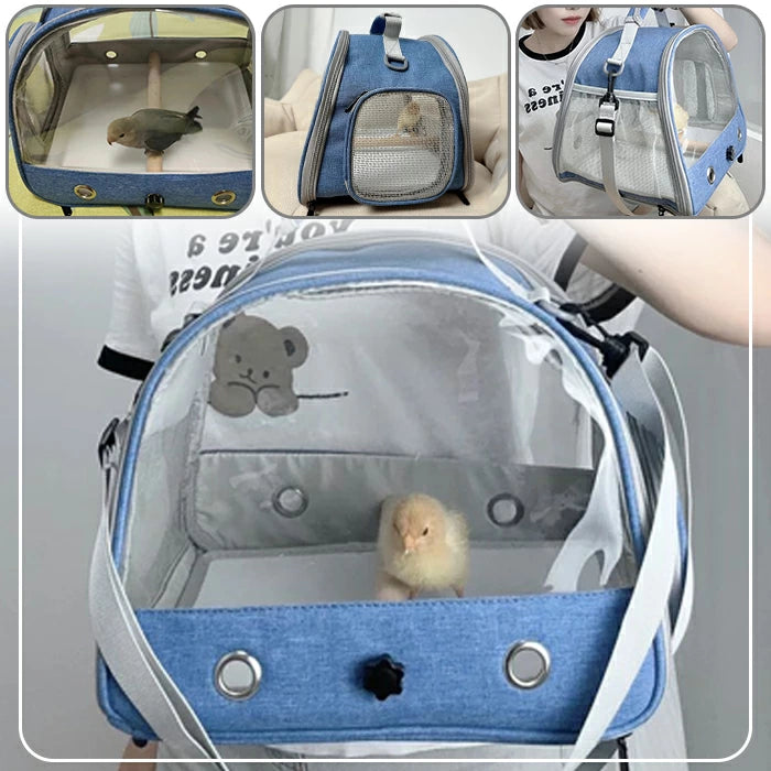 鳥バッグ ショルダーバッグ インコ キャリー 鳥かご キャリーバッグ 鳥用 お散歩ケージ お出かけ バードキャリア 外出 持ち運び 止まり木付き 折り畳み式で収納ラクラク 透明で通気メッシュ 斜めかけ取り外し可能 外出や旅行に最適 通院や移動も安心