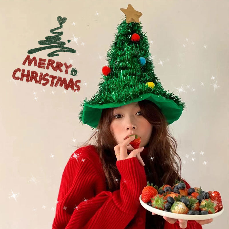 クリスマスツリーハット 大きめ 可愛い 盛り上がる キラキラ 簡単装着帽子