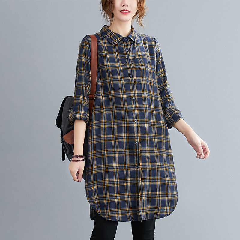 チェック長袖シャツ トップス シャツ ブラウス レディース ロング 長袖 襟付き 綿