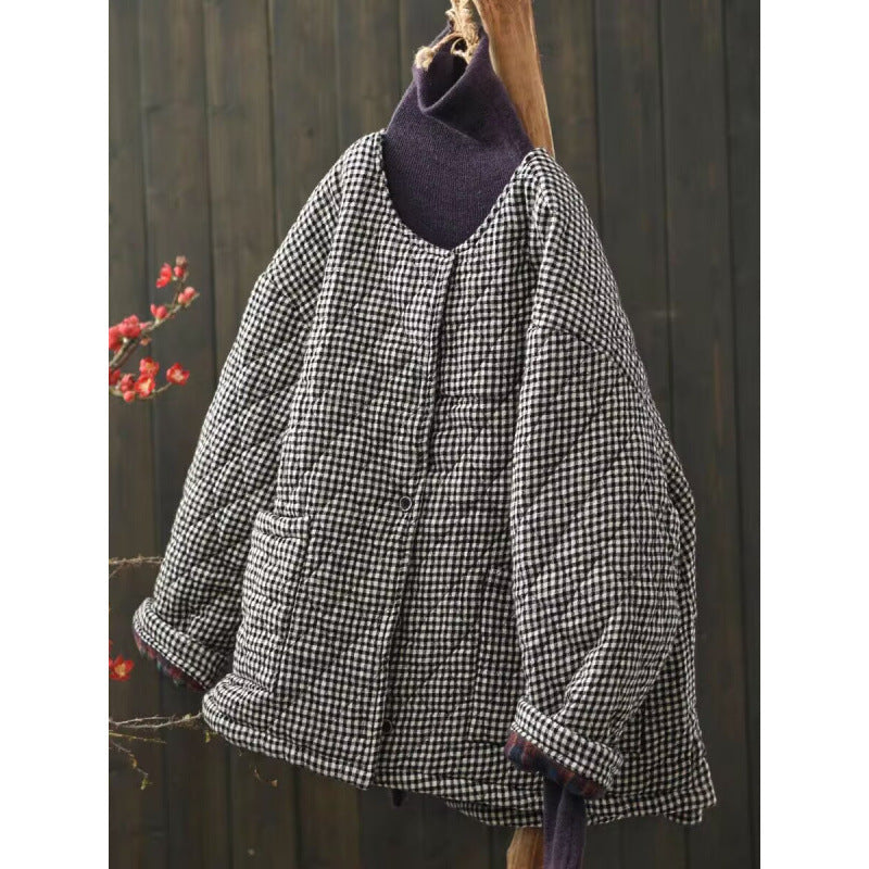 チェック柄ジャケット オフタートル 長袖 レディース カジュアル 普段着 レトロ