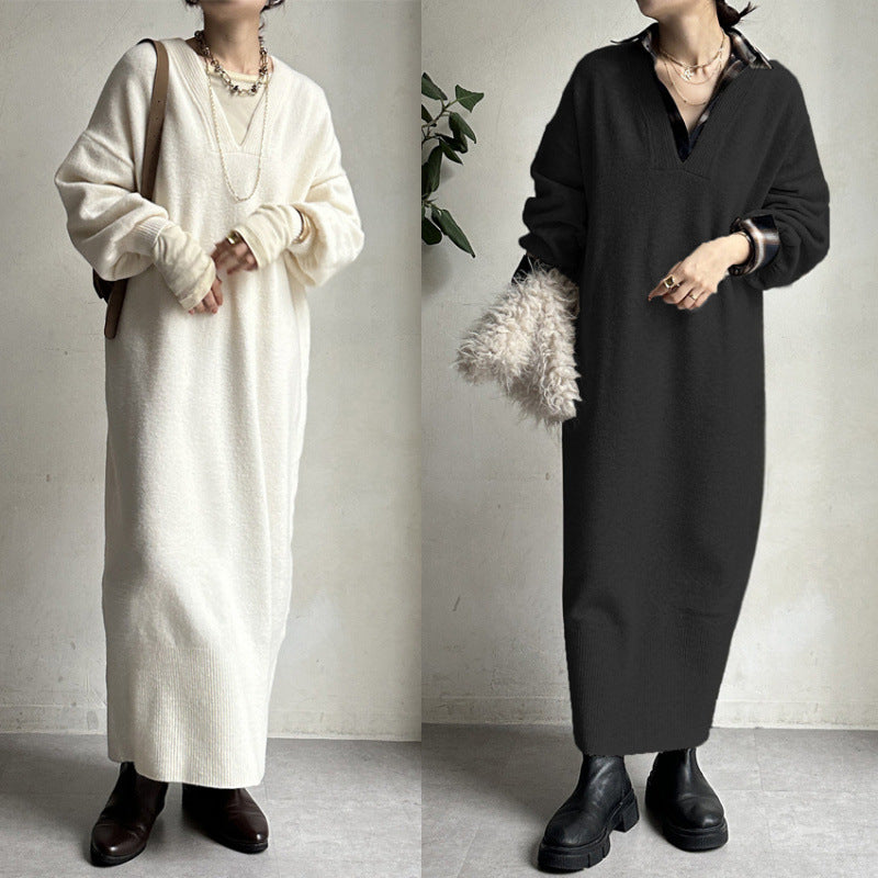 ニットワンピース レディース レイヤード スカート ニット セーター スカート スリット