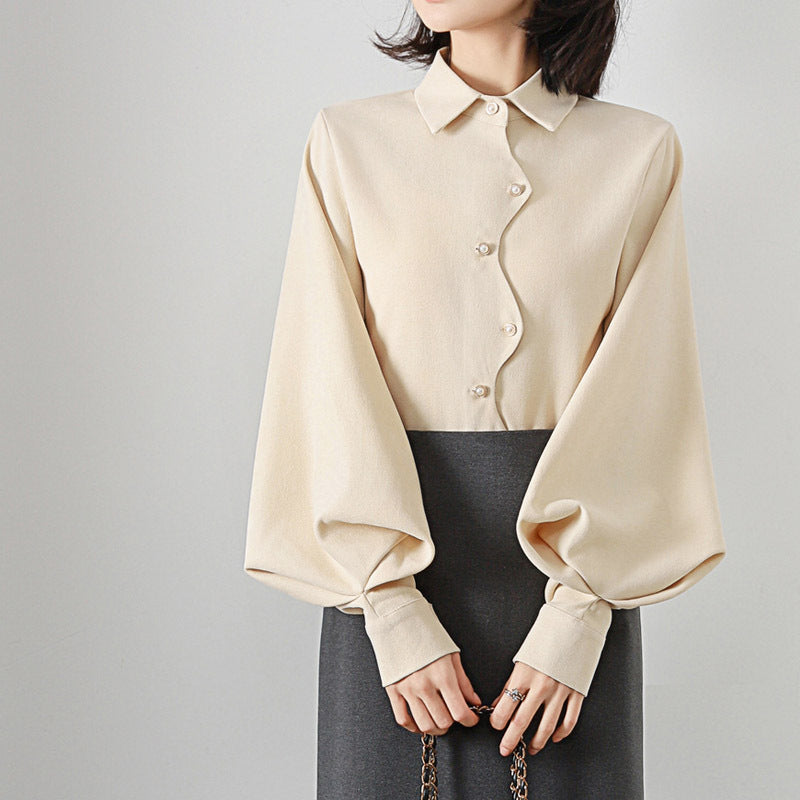 パフスリーブ ブラウス バルーンスリーブ シャツ 長袖 ストライプシャツ トップス