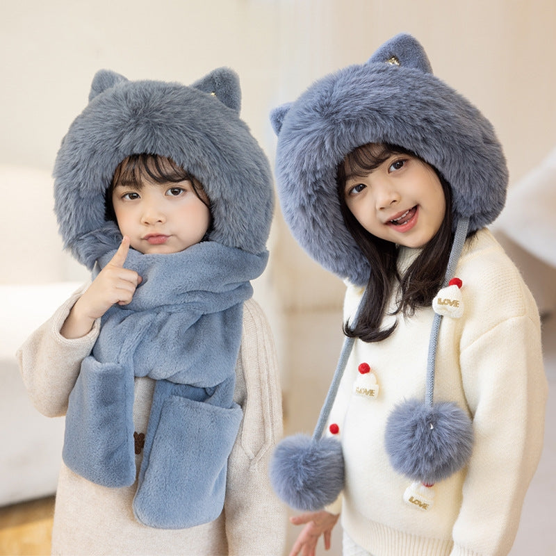 マフラー 子供 帽子 手袋  3in1 女の子 子ども 防寒 ファッション キッズ ハット