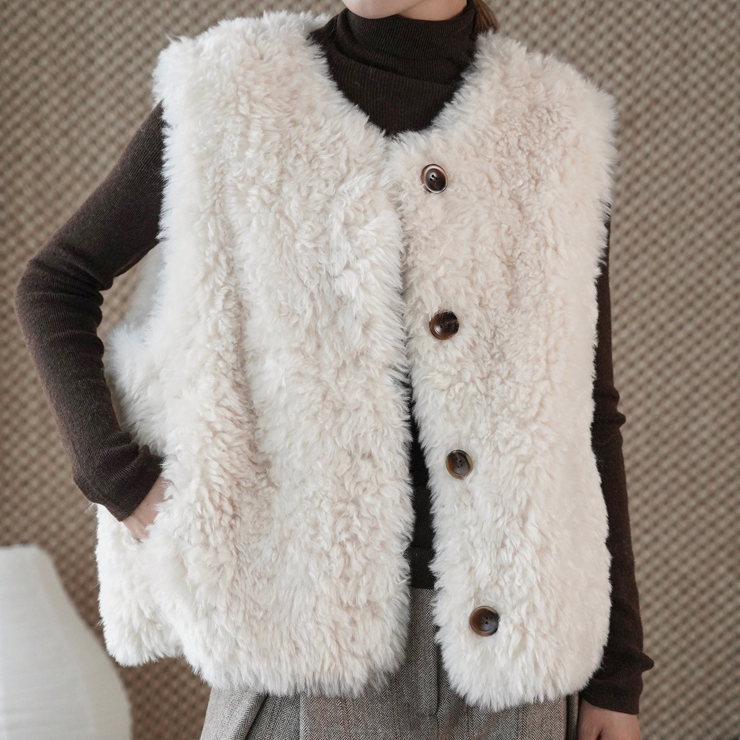 ベスト レディース 秋冬 フェイクファー 超柔らか モコモコ 単ボタン