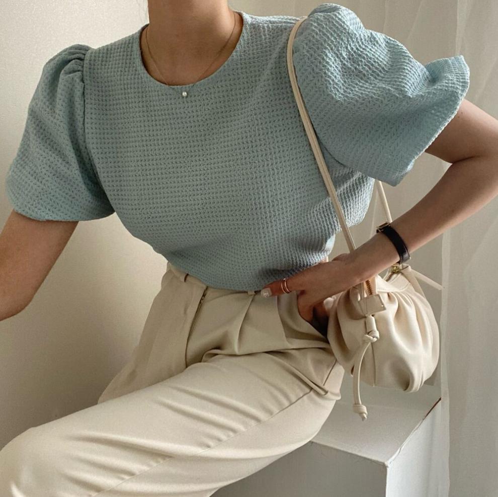 ブラウス レディース トップス Tシャツ カットソー 半袖 シャツ 韓国風 ワッフル素材