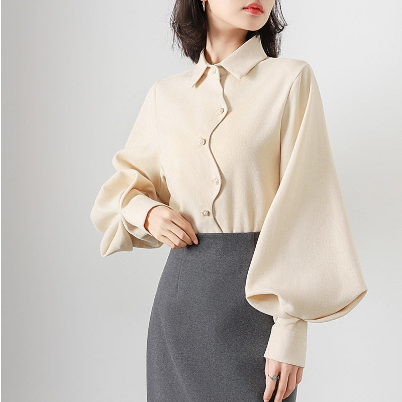 パフスリーブ ブラウス バルーンスリーブ シャツ 長袖 ストライプシャツ トップス