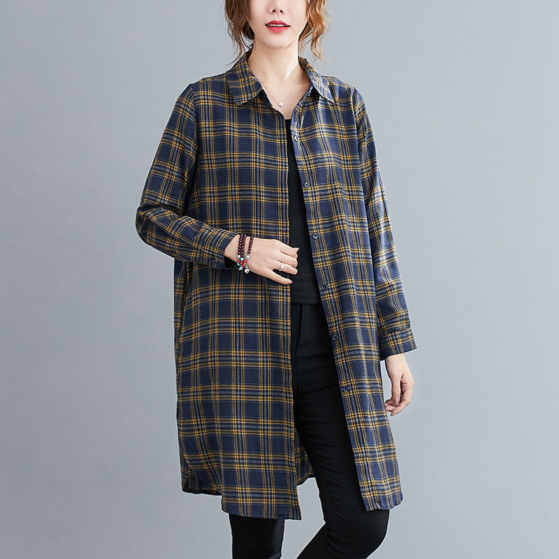 チェック長袖シャツ トップス シャツ ブラウス レディース ロング 長袖 襟付き 綿