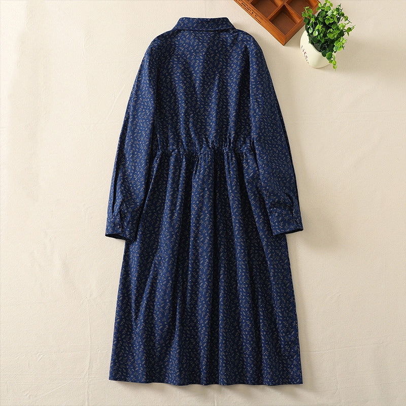 ワンピース レディース ポロカラー 森ガール風 ミディ丈 フレア ロング