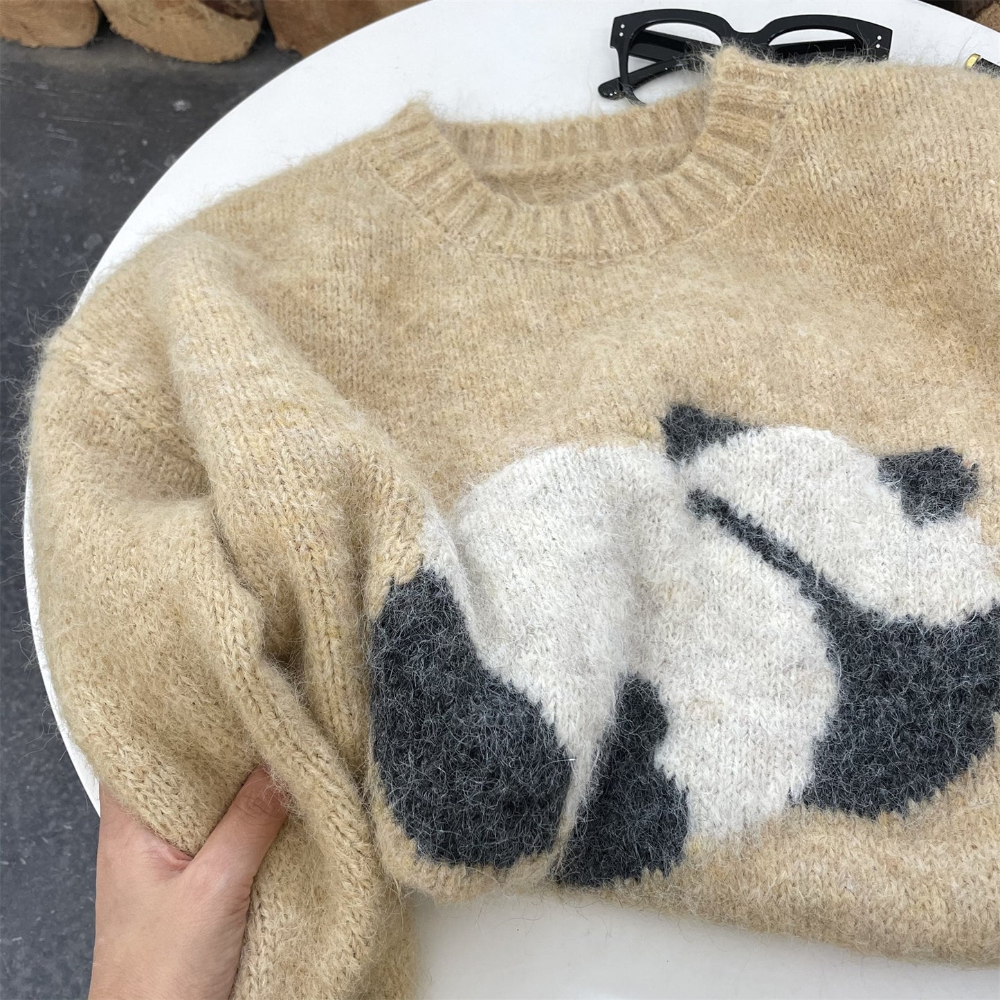 セーター ニットトップス ニットパーカー カシミヤセーター ポロ 柔らかい パンダ