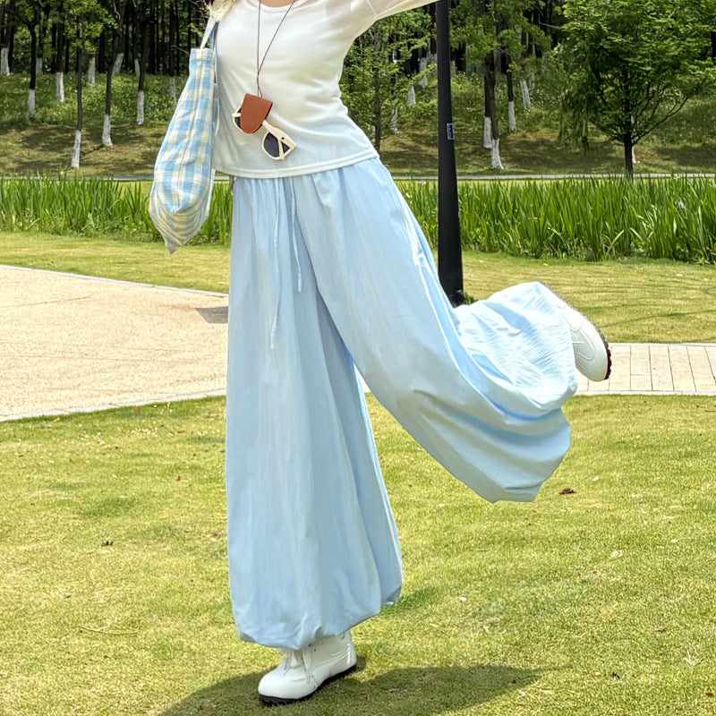 ワイドパンツ パンツ レディース 花びら ガウチョ ゆったり 着痩せ 薄手 高腰 ウエストゴム