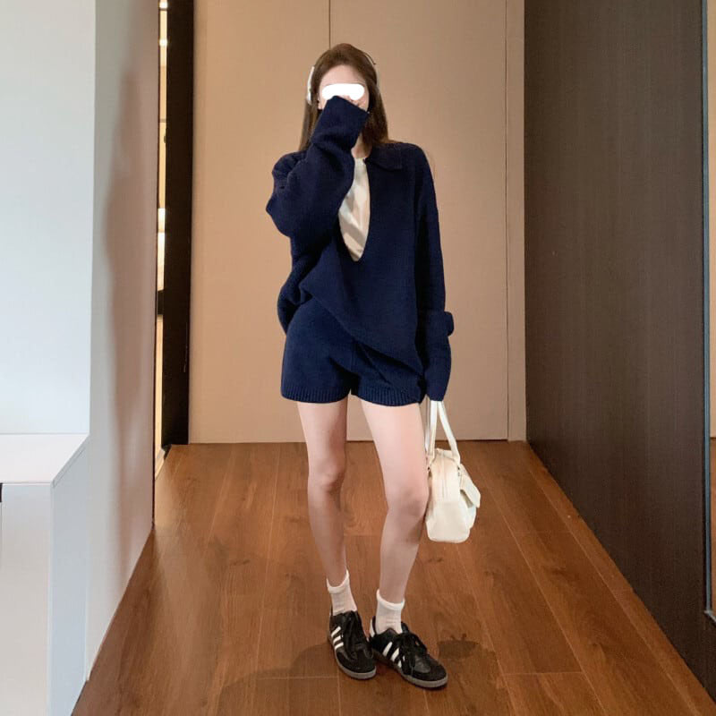 ニット2点セット パンツスーツ レディース  ボトムス ロング ストレッチあり ロング 厚い 春 秋