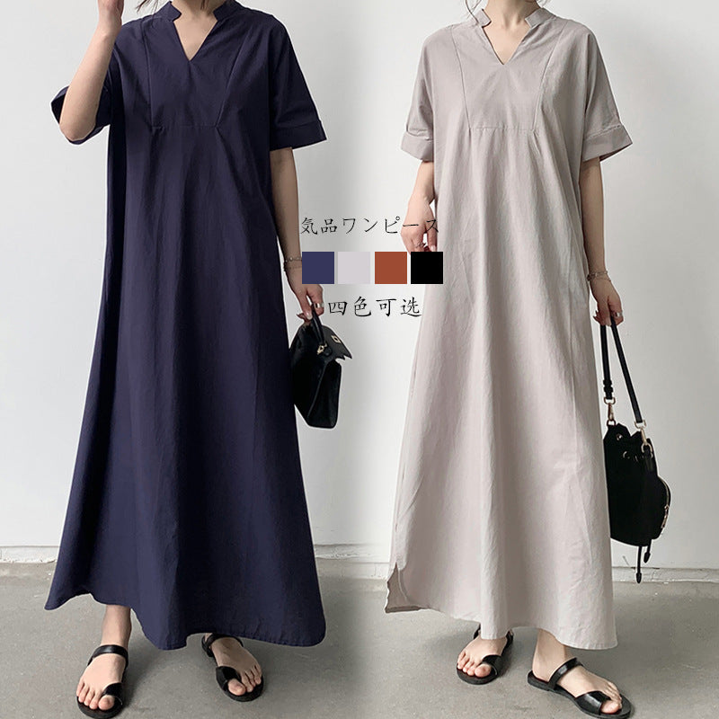 綿麻プルオーバーシャツワンピース レディース 半袖シャツ ゆったり トップス 夏服