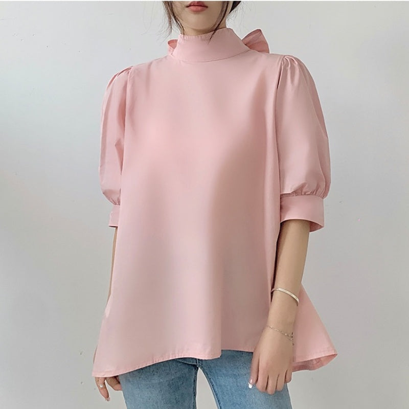 tシャツ 半袖tシャツ スタンドネックtシャツ 半袖シャツ トップス レディース