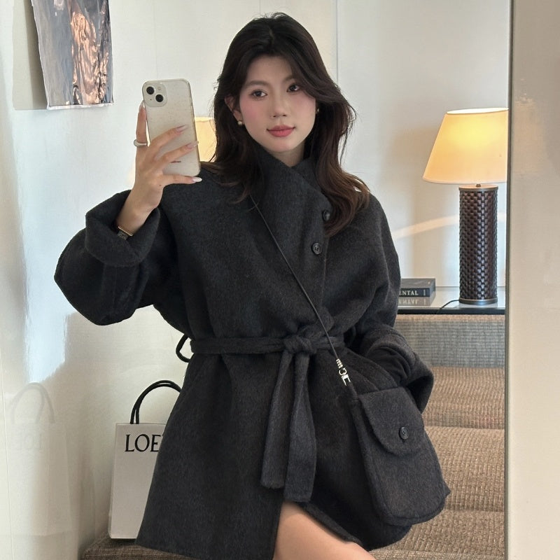 ダブルフェイスウールコート ショートコート ウールコート コート アウター