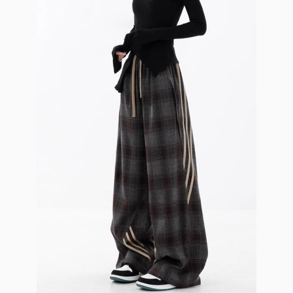 チェックパンツ レディース ワイドパンツ ストレートパンツ グレンチェック