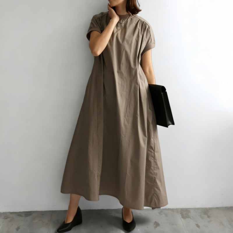 ワンピース レディース ロング丈 Aライン ゆったり 体型カバー ハイウエスト シンプル 無地