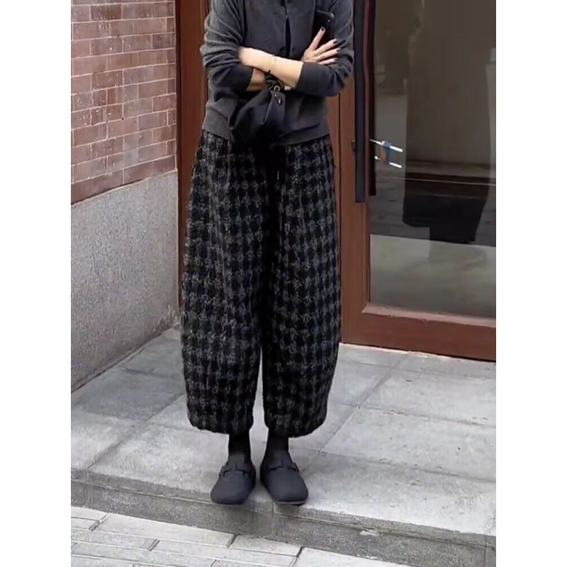 サルエルパンツ ワイドパンツ 高腰 デザイン レディース 映えパンツ 毛織り素材 秋冬アイテム