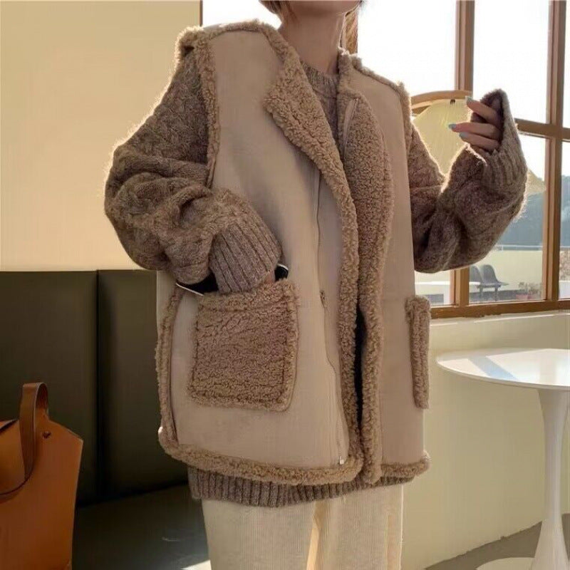 ベスト フェイク シープ ファーベスト ノースリーブ レディース 春秋 前開き