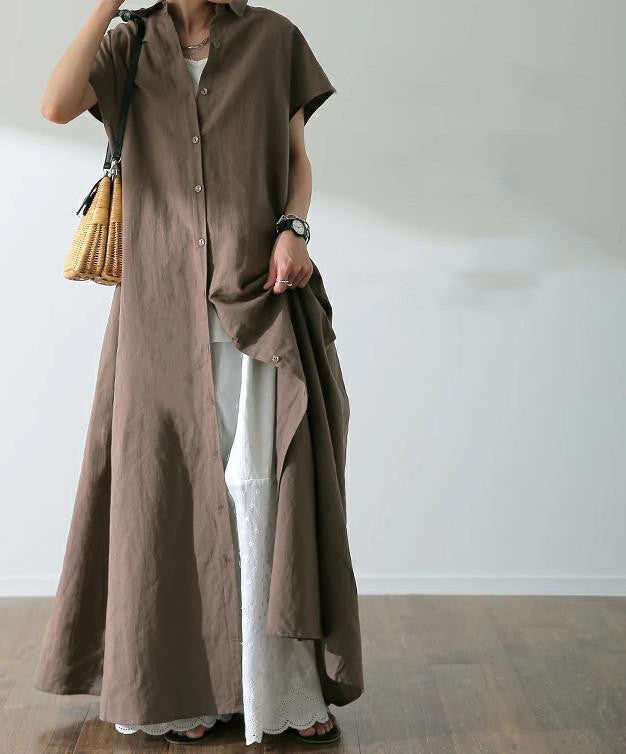 綿麻プルオーバーシャツワンピース レディース 半袖シャツ ゆったり トップス 夏服