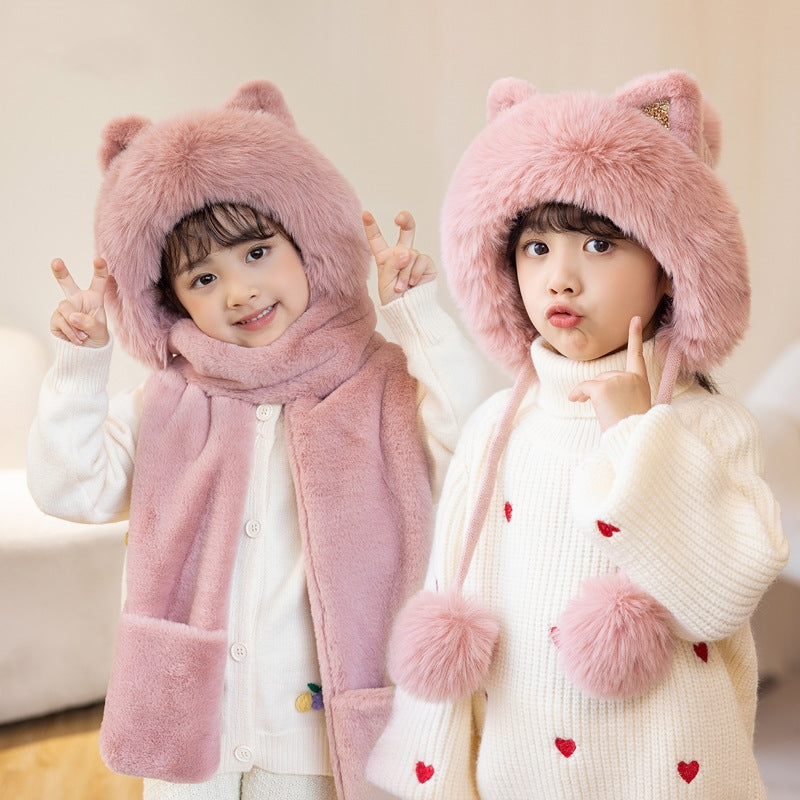 マフラー 子供 帽子 手袋  3in1 女の子 子ども 防寒 ファッション キッズ ハット