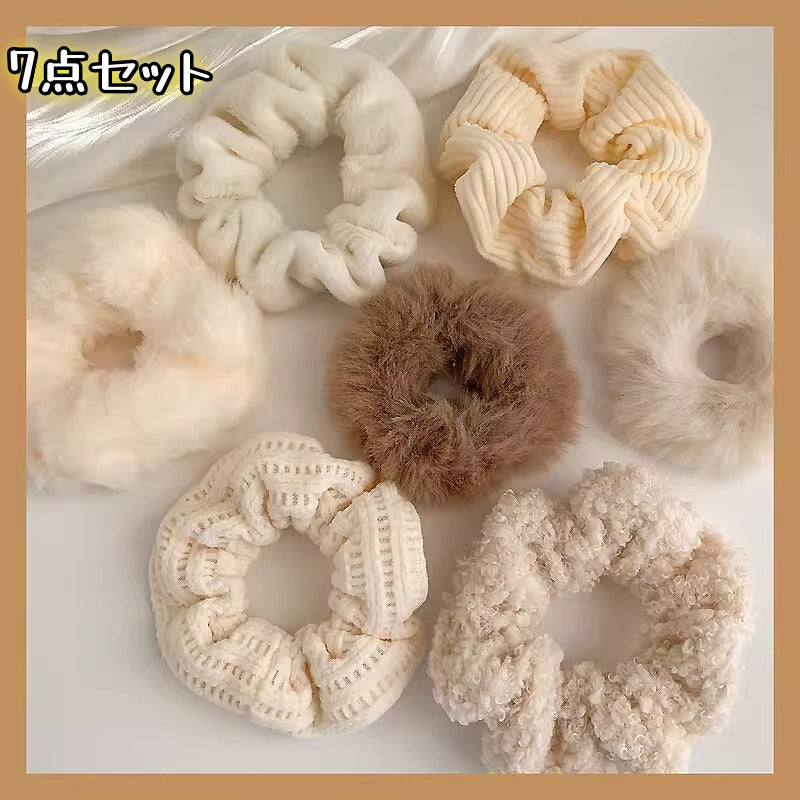ヘアゴム っぽい 7点セット おしゃれ ヘアアクセサリー ファーボール ポニーテール 無地