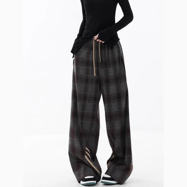 チェックパンツ レディース ワイドパンツ ストレートパンツ グレンチェック