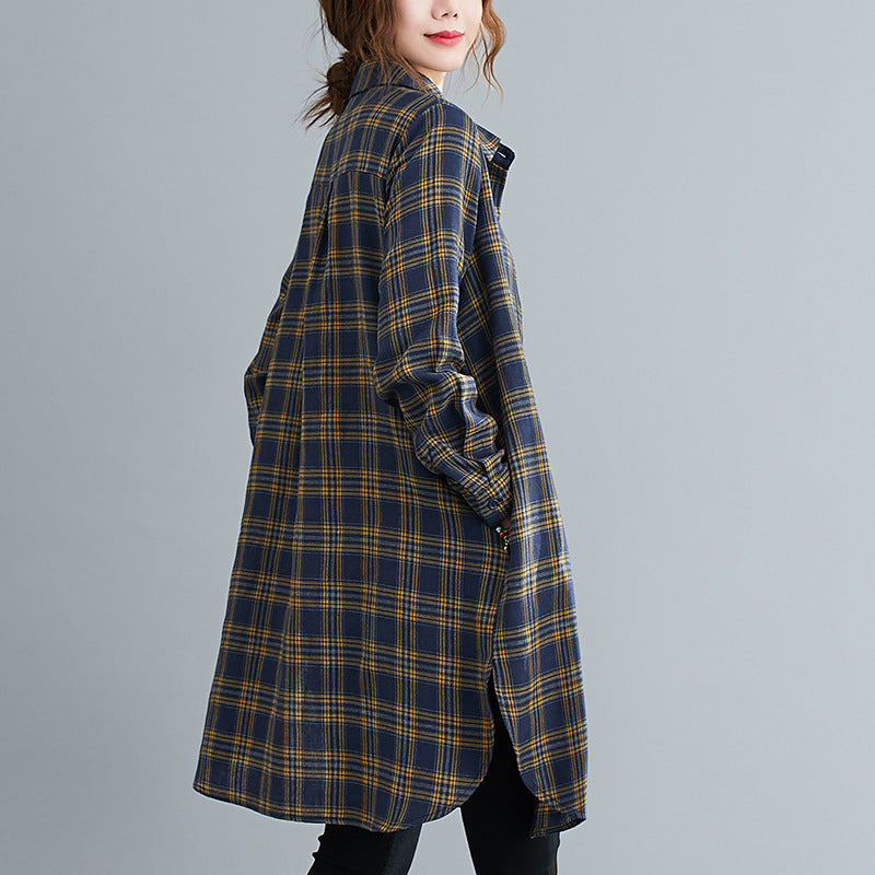 チェック長袖シャツ トップス シャツ ブラウス レディース ロング 長袖 襟付き 綿