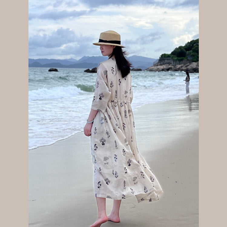 ワンピース レディース ロングワンピース ロング丈 花柄 亜麻 綿麻 ナチュラル
