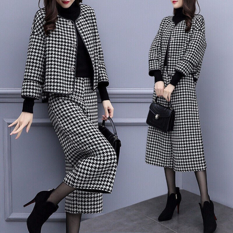 千鳥格子スーツ レディース セットアップ ウールタッチ 事務服 高品質 長袖