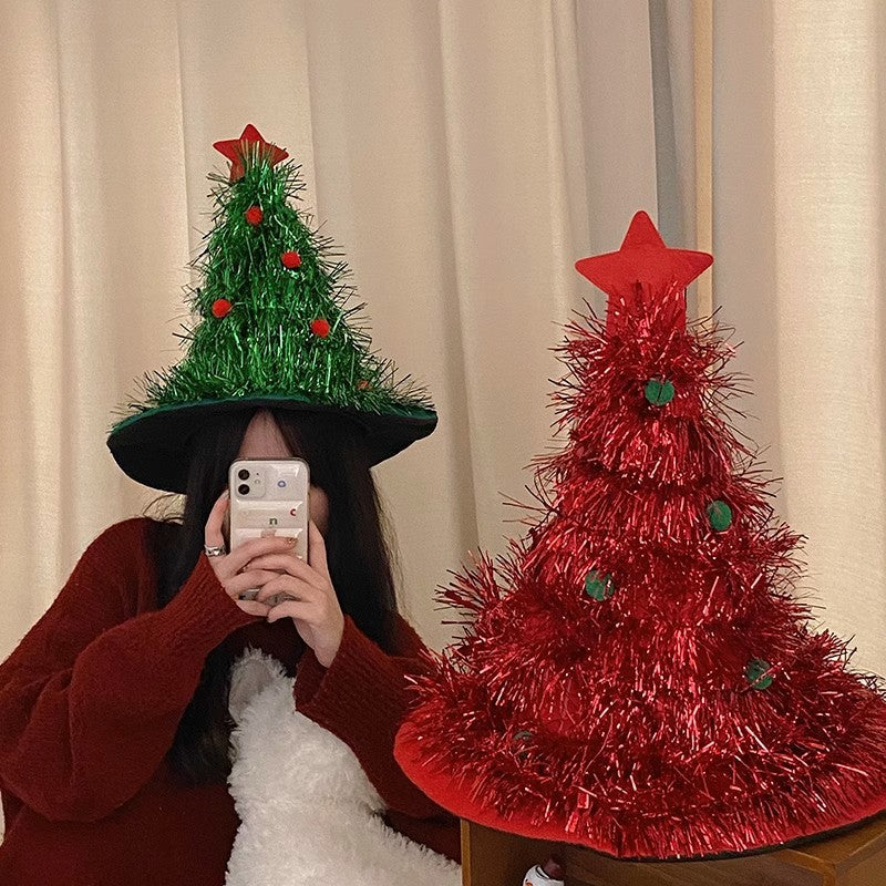 クリスマスツリーハット 大きめ 可愛い 盛り上がる キラキラ 簡単装着帽子
