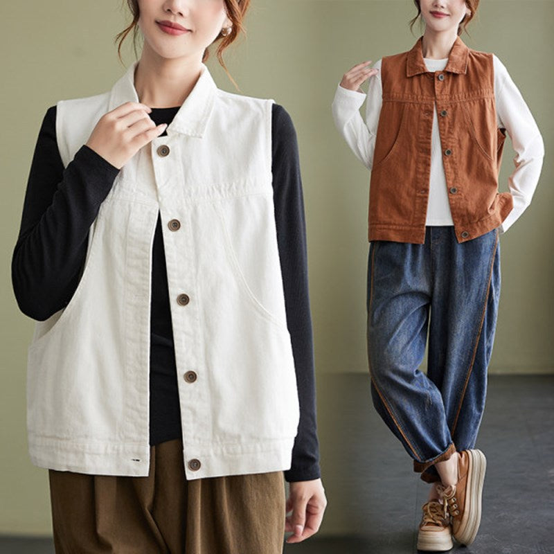 デニム ノースリーブ ベスト レディース 春秋 前開き アウター トップス ジレ レイヤード