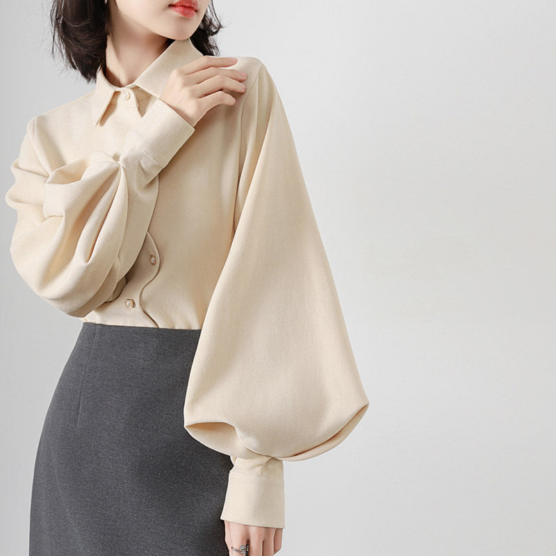 パフスリーブ ブラウス バルーンスリーブ シャツ 長袖 ストライプシャツ トップス