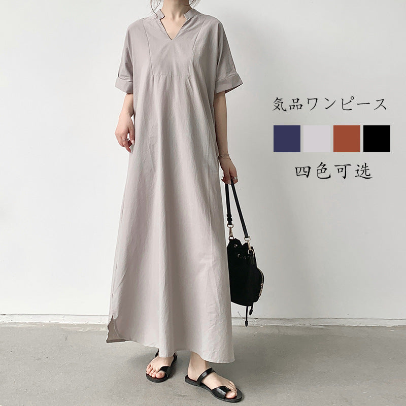 綿麻プルオーバーシャツワンピース レディース 半袖シャツ ゆったり トップス 夏服