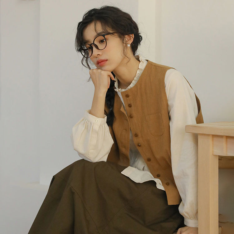 韓国風 セットアップ ベスト レディース トップス 3点セット 雑誌風