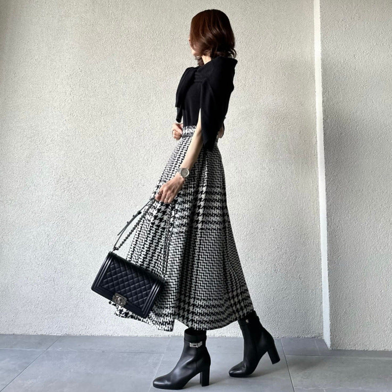 スカート 千鳥格子 レディース 春 秋 冬 ロング プリーツ フレア ニット 柄