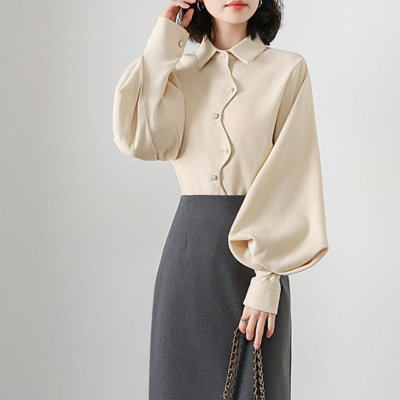 パフスリーブ ブラウス バルーンスリーブ シャツ 長袖 ストライプシャツ トップス