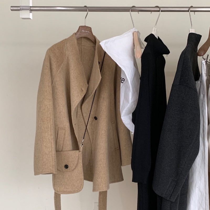 ダブルフェイスウールコート ショートコート ウールコート コート アウター