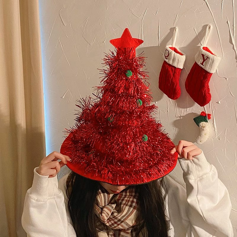 クリスマスツリーハット 大きめ 可愛い 盛り上がる キラキラ 簡単装着帽子